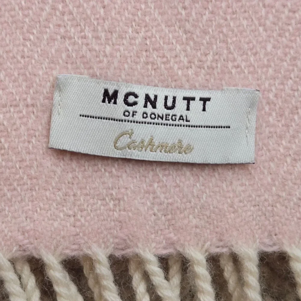 NWOT McNutt Cashmere Pink Herringbone Scarf Ireland - Picture 2 of 9